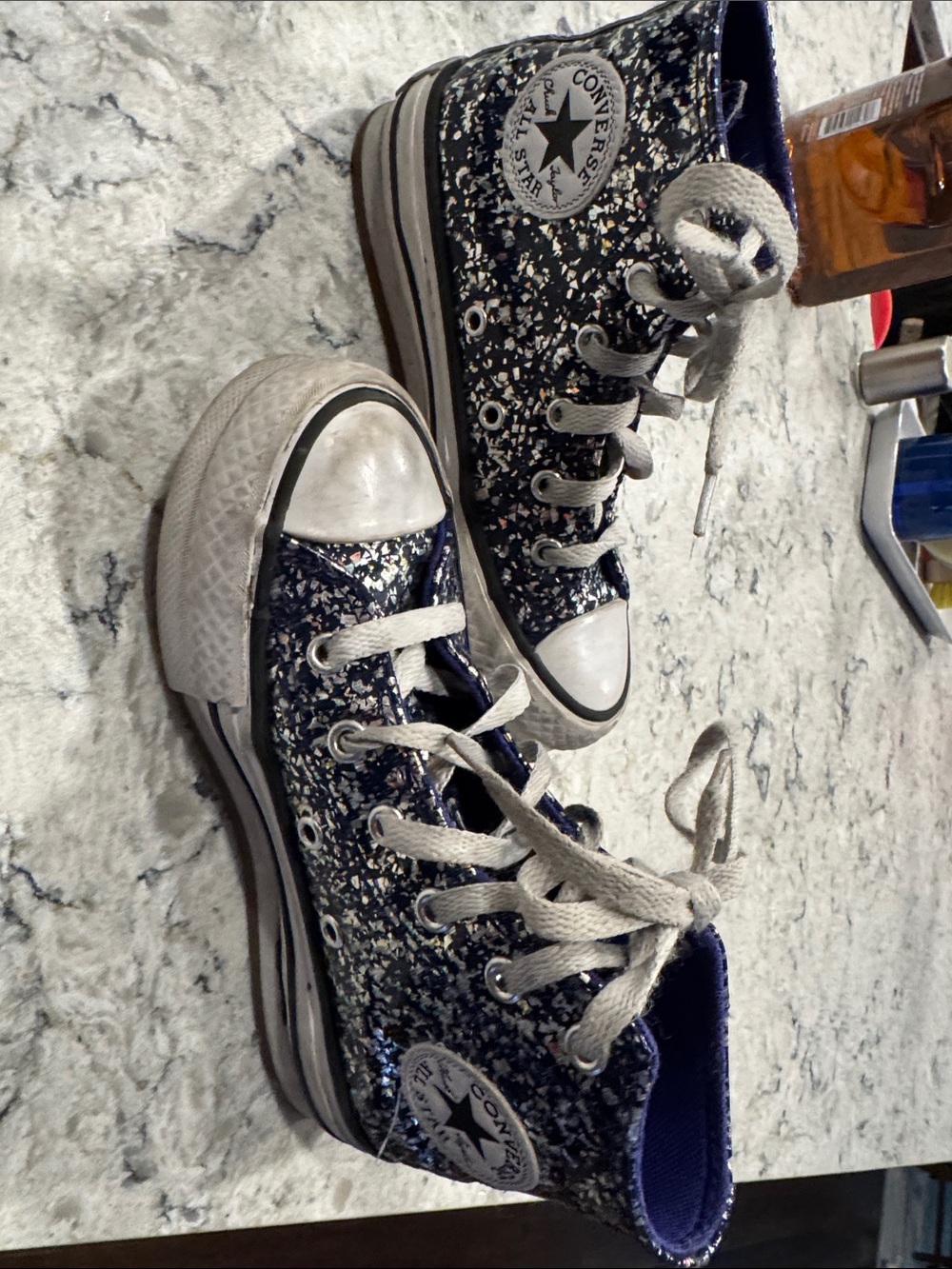 Converse Kids Navy/ purple Glitter High Top Sneakers